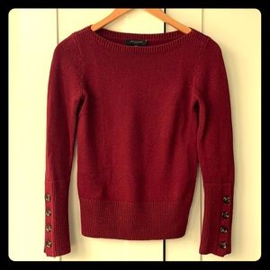 Ann Taylor Red boat neck sweater button cuff